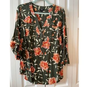 Torrid 2X Harper Olive Green Floral Challis Blouse
